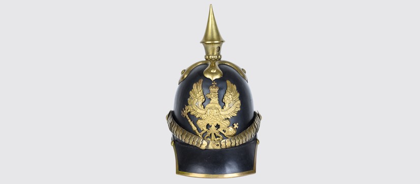 "Pickelhaube": Helm für Linien-Infanterie-Regimenter, Modell 1842/1860, LWL-Preußenmuseum Minden, © LWL/Oliver Schumacher.